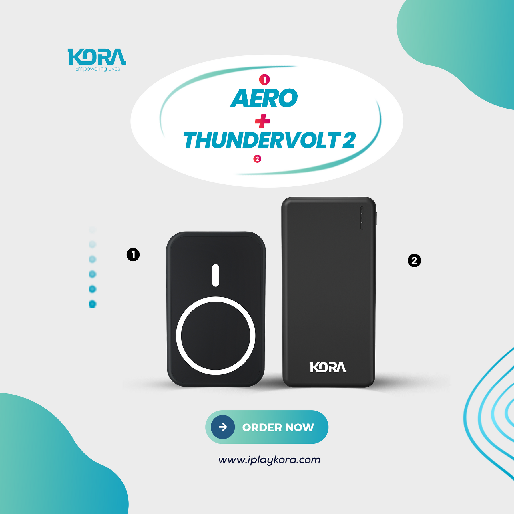 Kora Aero Wireless magsafe Power Bank + Kora Thundervolt 2 Power Bank 20,000 mAh